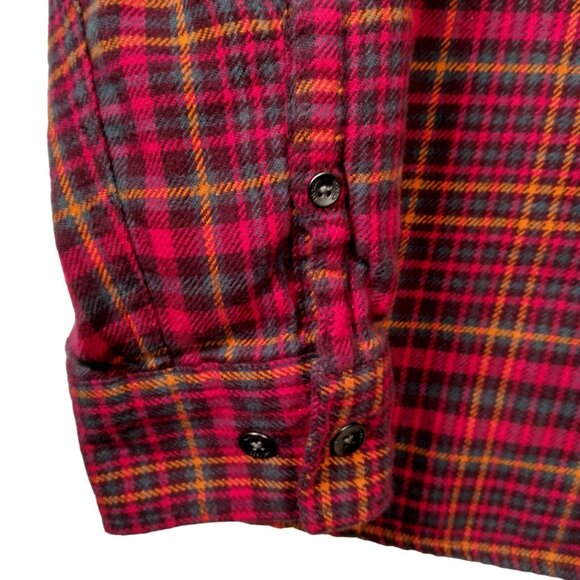 Woolrich Pemberton Flannel Shirt Women Large Oink Blue Gold Plaid Cabincore Work - Picture 11 of 12